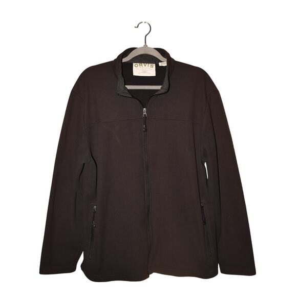 ORVIS $99 Black Fleece Lined Soft Shell Zip Jacket‎ Zipper Pockets Large - Picture 1 of 3